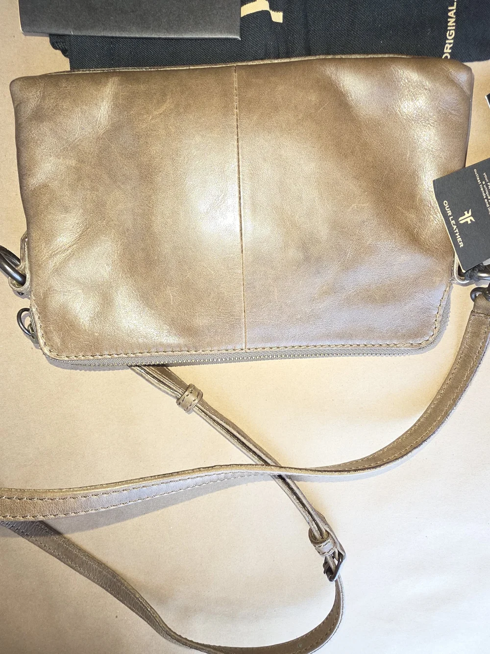 FRYE Melissa Crossbody Wristlet Leather Bag Khaki Brown